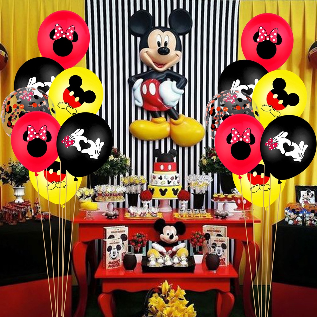 al menos petróleo crudo Estallar New 20 pcs 12 Inch Mickey Mouse Themed Decor Mickey Minnie Latex Sequin  Balloons Set Kids Birthday Party Decorations | Shopee Singapore