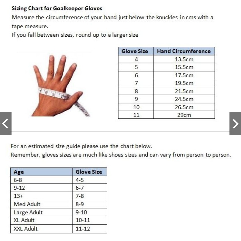 nike goalkeeper gloves size guide