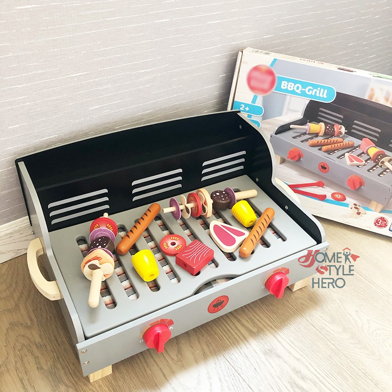 [SG Stock] Wooden Toy Barbeque Grill Kitchen Playset BBQ Cook and Play