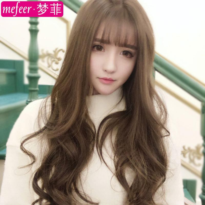 New Wig Long Curly Hair Big Wave Head Cover Womens Headband Hair