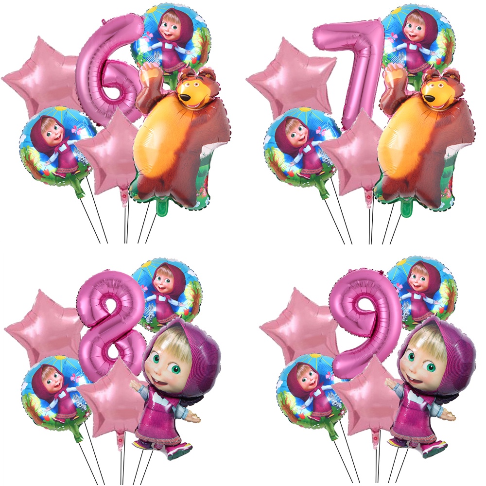 Masha and Bear Party Supplies balloon Cartoon 32 inch Pink Number Foil ...