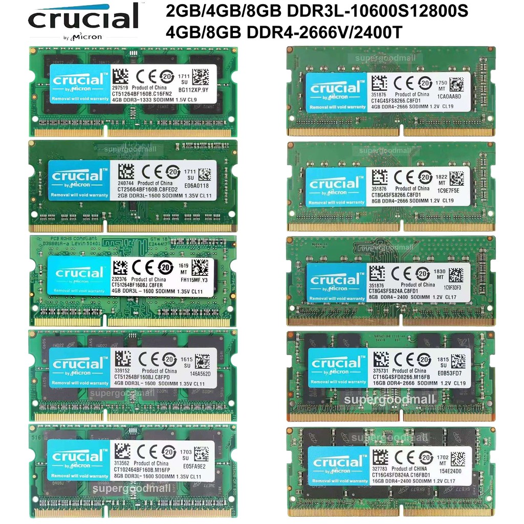 Crucial 4GB 8GB 16GB PC3L PC4 12800S 2666V 2400T DDR3L DDR4 1600Mhz