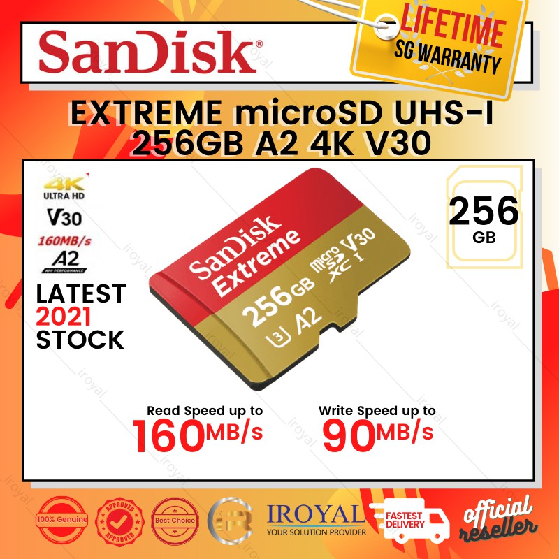 SanDisk Extreme 256GB A2 microSDXC UHSI U3 V30 (Up to 160MB/s Read