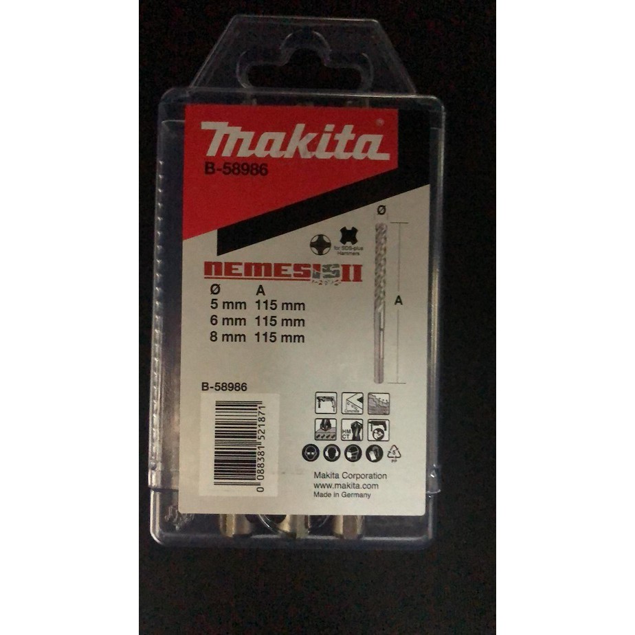 Foret SDS Plus Makita 58095 - 8x115mm Pour Béton Armé - Marque D'usure Visible - Évacuation Rapide Poussière