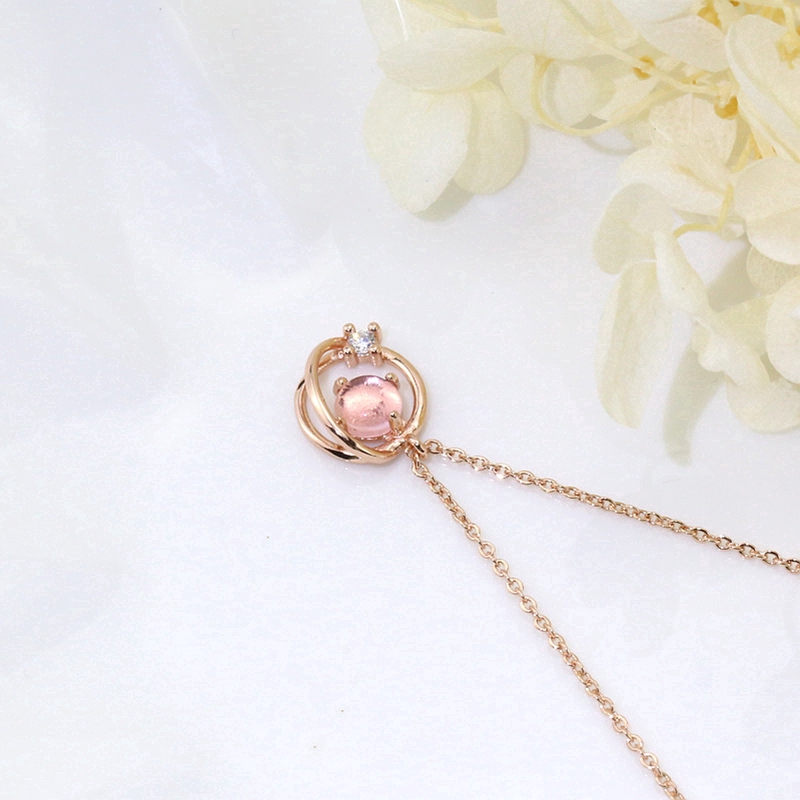 Image of Fashion Pink Crystal Pendant Necklace Rose Gold Chain Necklaces Women Jewelry #1