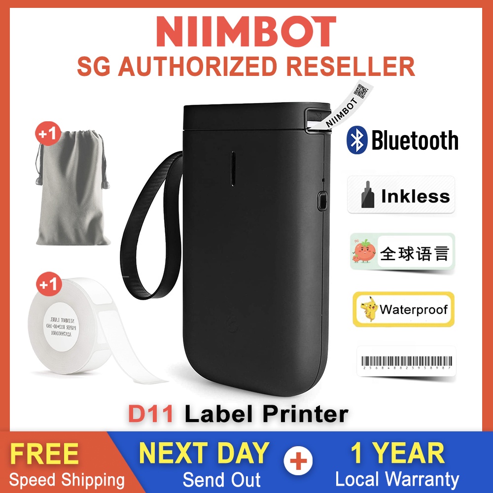 NIIMBOT D11 Bluetooth Label Printer Thermal Printer, Portable Rechargeable No Need Ink Bluetooth