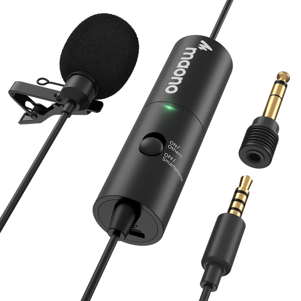 Camera Lavalier Microphone Rechargeable MAONO AU-100R Omnidirectional Condenser Clip-on Lapel Mic with LED Indicator for Recording PC Interview Voice Dictation DSLR Smartphone ASMR Vlogging 