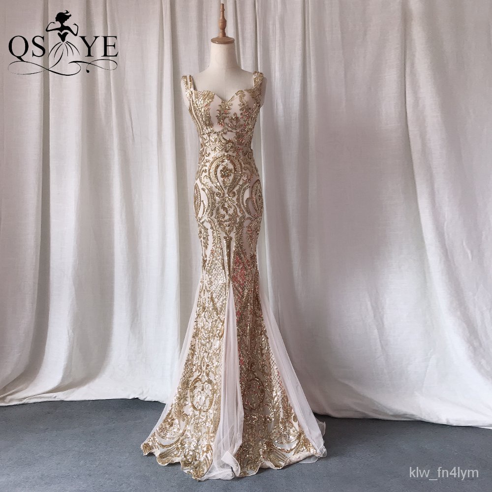 Fast delivery Gold evening gown Mermaid Long Prom Gown Glitter Sequin Party Dress Sweetheart Golden