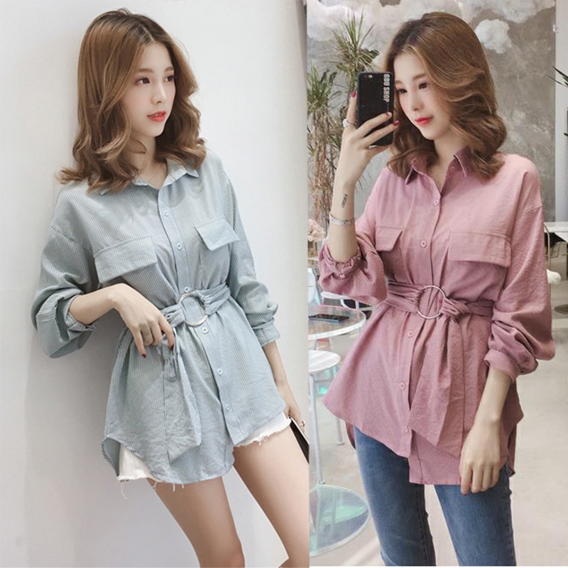 Fashion stripe Women Shirt Korean style Long Sleeve Slim 