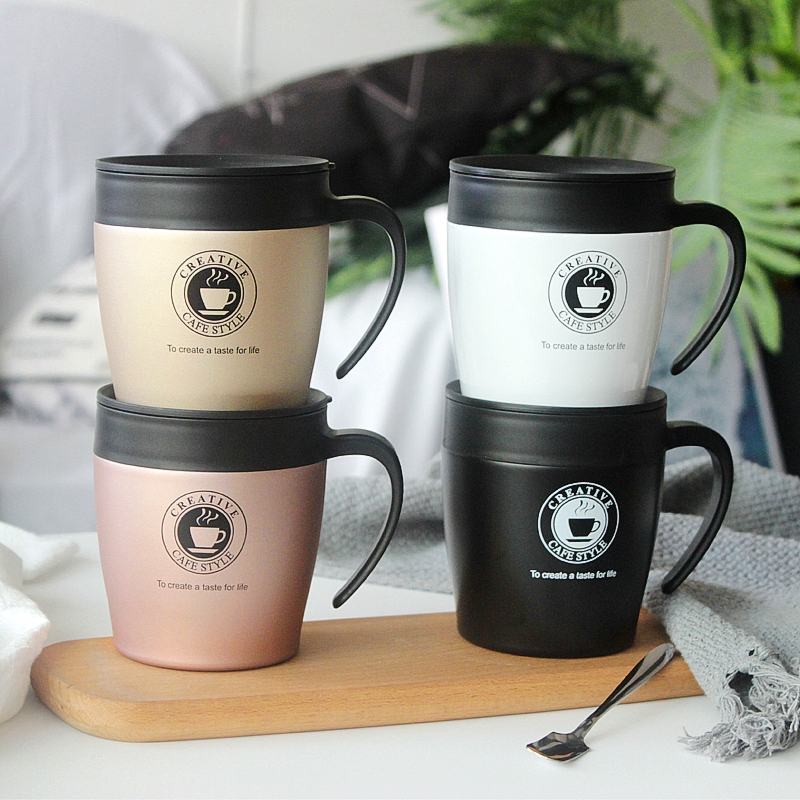 Ready stock 304 stainless steel Thermos Office coffee cup Wide mouth cup with handle Portable