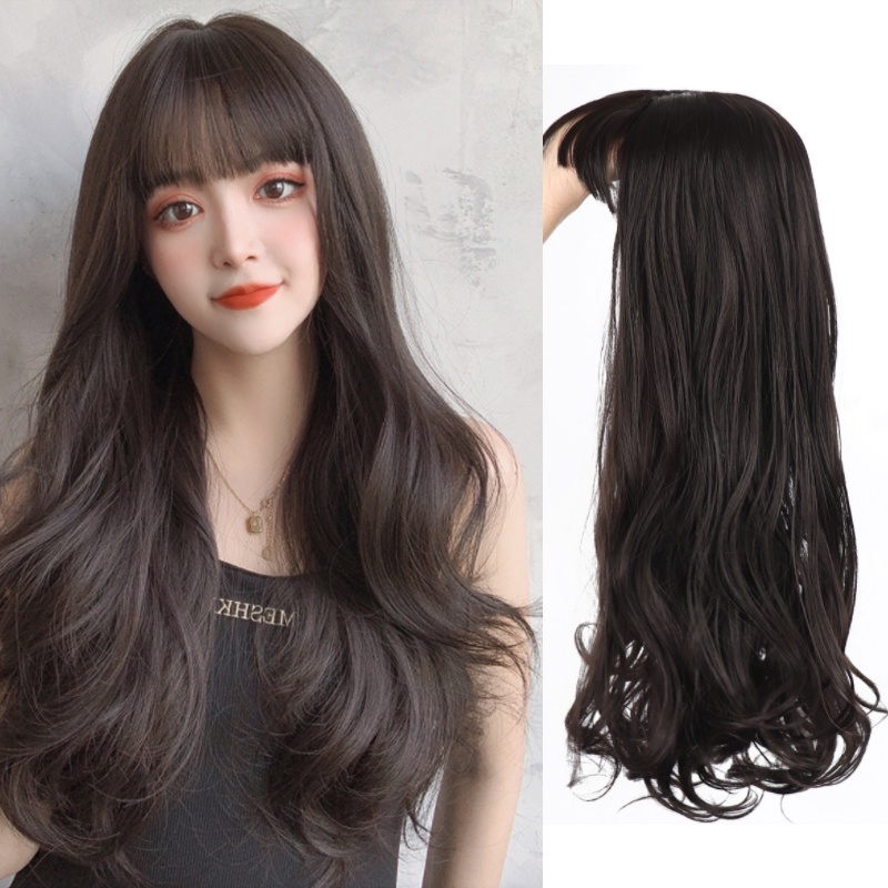 Topper Wig 3 Clip In Hair Extension Wave Curly Hair With Bangs Fake Hair  Hairpiece For Women Synthetic Women Toupee. | Shopee Singapore