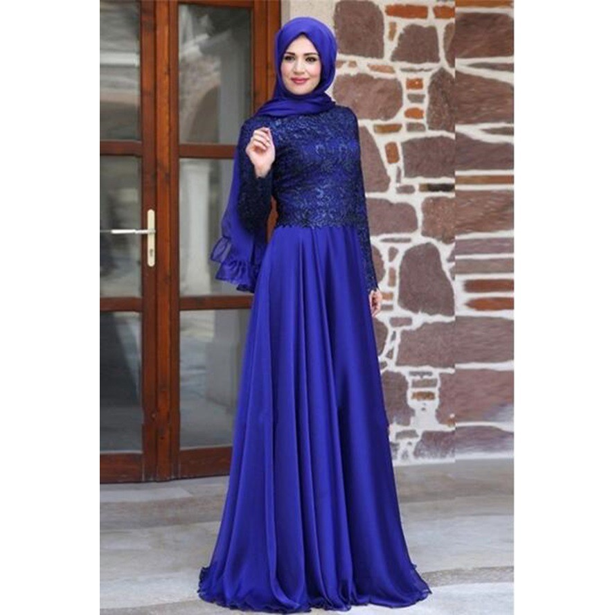 Women Formal Lace Baju  Muslimah Satin Long Peplum Dinner  