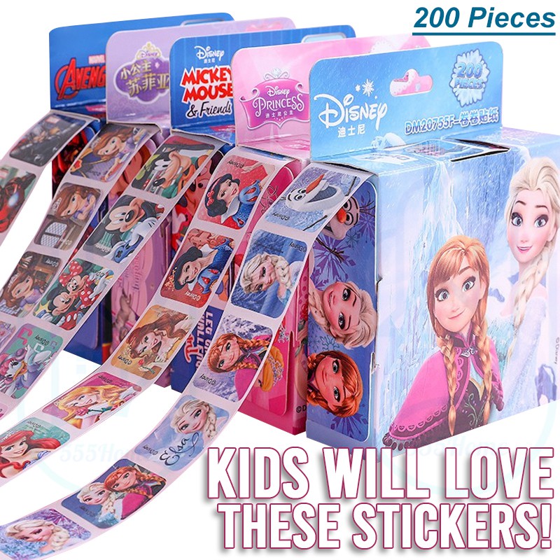 Kids Cartoon Stickers / 200pcs / Disney Sticker Roll Sticker Set / Boy Girl Reward Stickers/ Toy