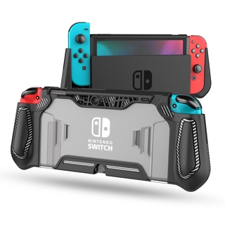 Dockable Protective Case Compatible with Nintendo Switch, Grip Case Cover with HD Tempered Glass Screen Protector and Thumb Caps, Shock-Absorption and Anti-Scratch