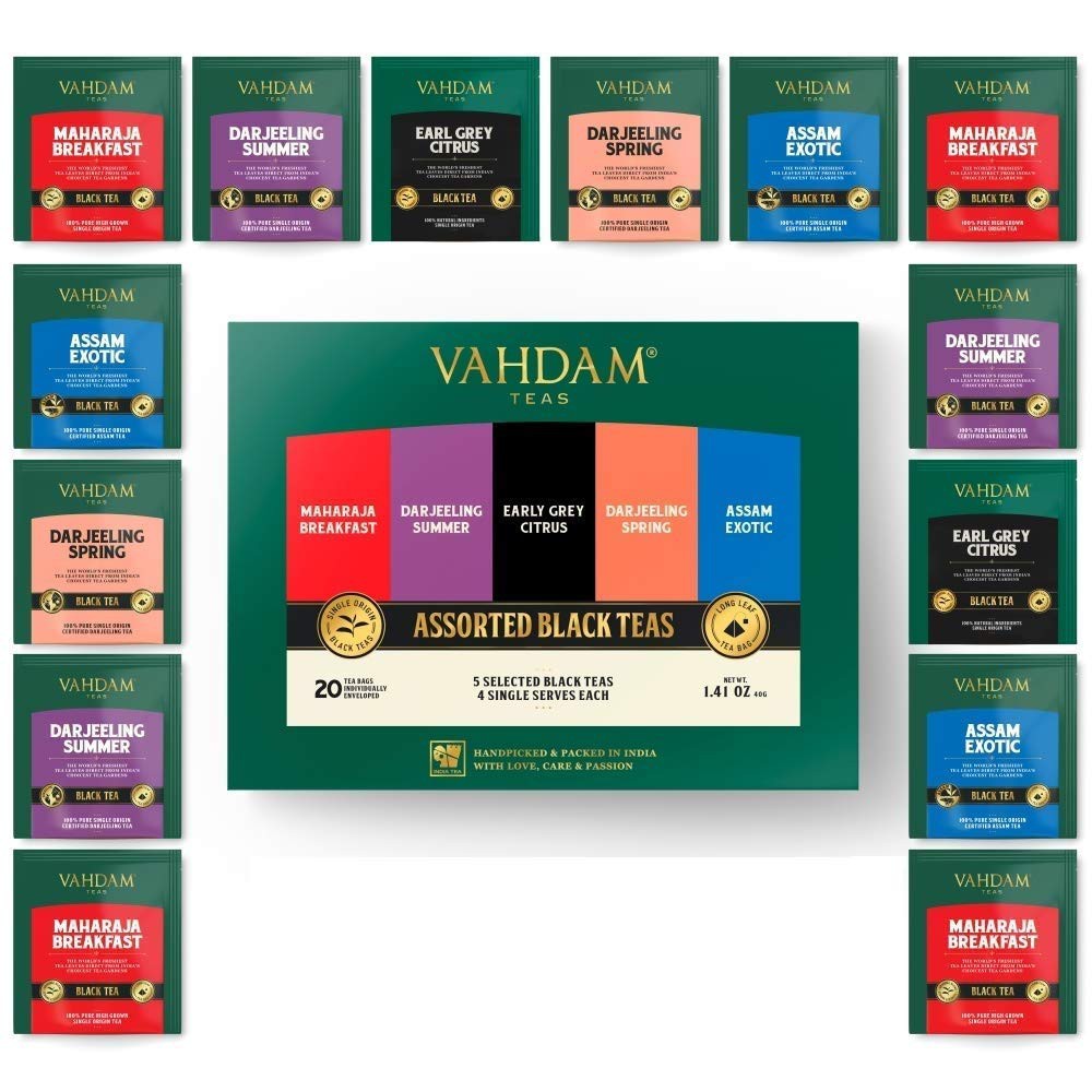 Vahdam Black Tea Sampler Variety Pack Of 5 Teas 20 Tea Bags English Breakfast Darjeeling Assam Earl Grey Teas Shopee Singapore