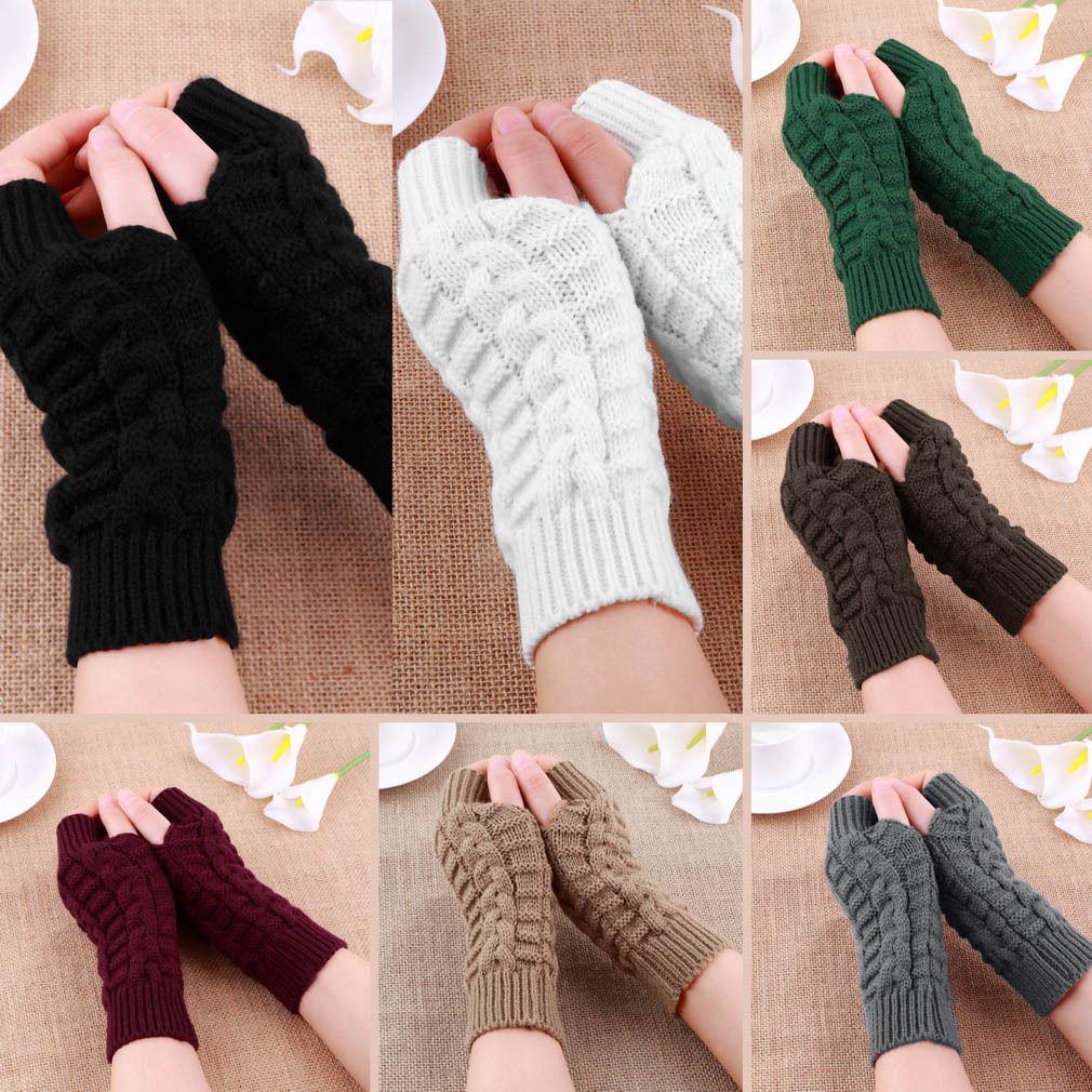 Image of Women Knitted Gloves Half Finger Fingerless Hand Warmer Winter Warm Gift