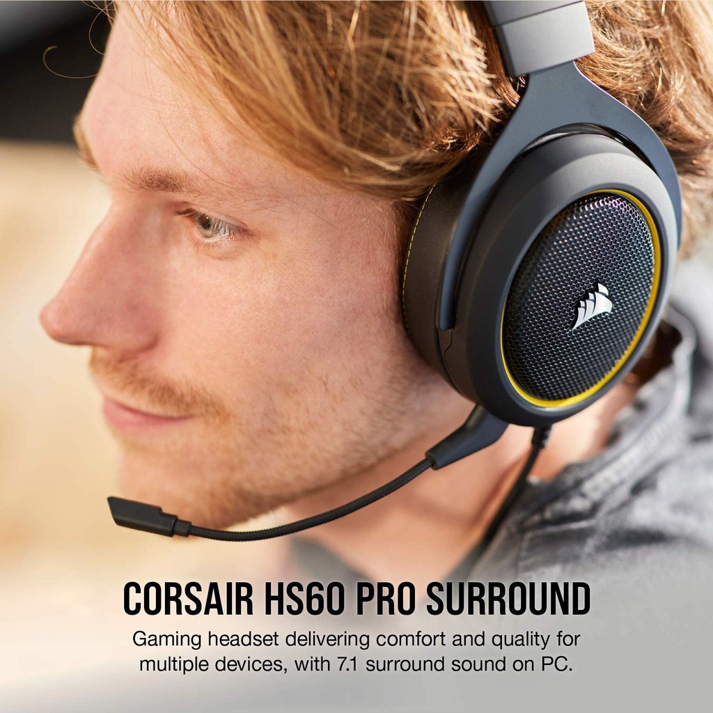 corsair hs60 pro surround gaming headset yellow