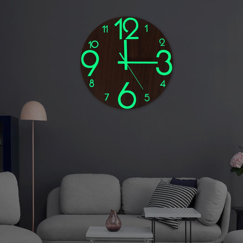 Fluorescent wooden Clock Wood Wall Luminous Number Of Hanging Clocks ...