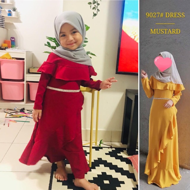 Hot Mom Kids Girl Dress Kanak Kanak Jubah Dress Muslimah Dinner Baju Kurung Peplum Budak Shopee Singapore