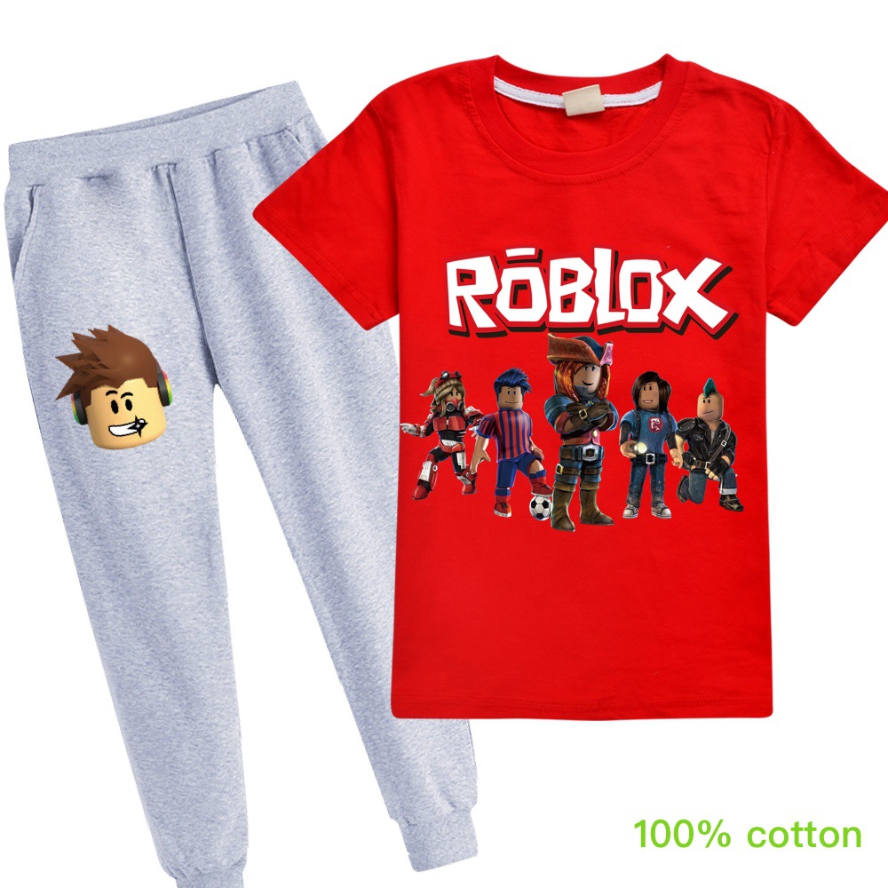 Roblox T Shirts Kids Long Pants Suit For Boys And Girls Two Pieces Cartoon Tee Shirt Gifts Shopee Singapore - big boy girl 1 13y summer t shirts children short sleeve tee top clothes cartoon roblox game print c