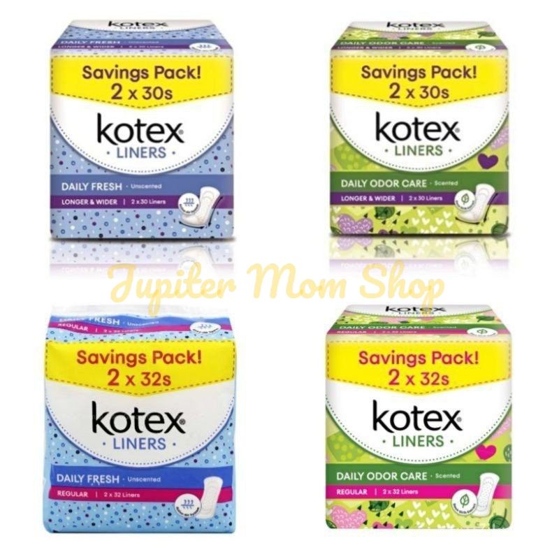 KOTEX Fresh Panty Liners Regular Unscented 2x32s/ Longer & Wider