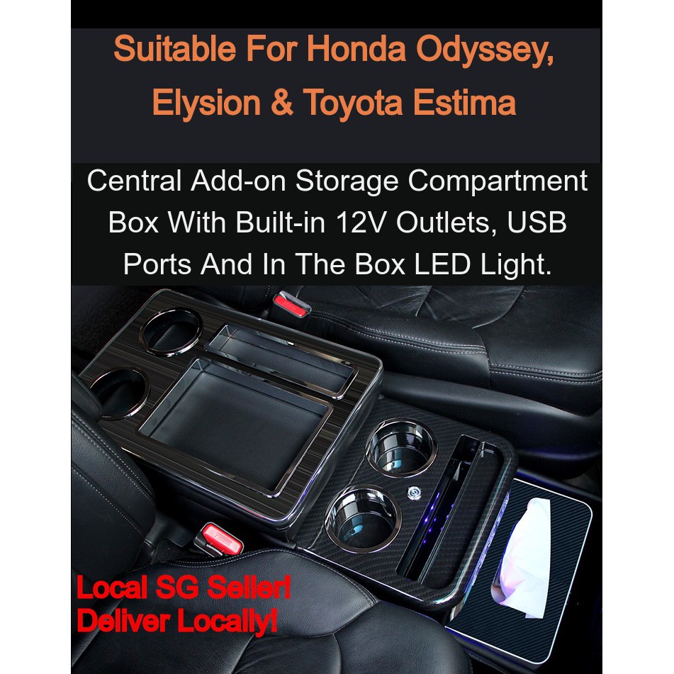 Honda Odyssey Toyota Estima Front Center Console With 2 Dual USB Port 3 Power Outles LED Ambient