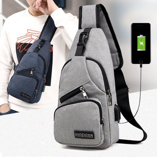 Men's Sports Chest Bag USB Charging Casual Shoulder Bag Korean Outdoor Messenger Bag