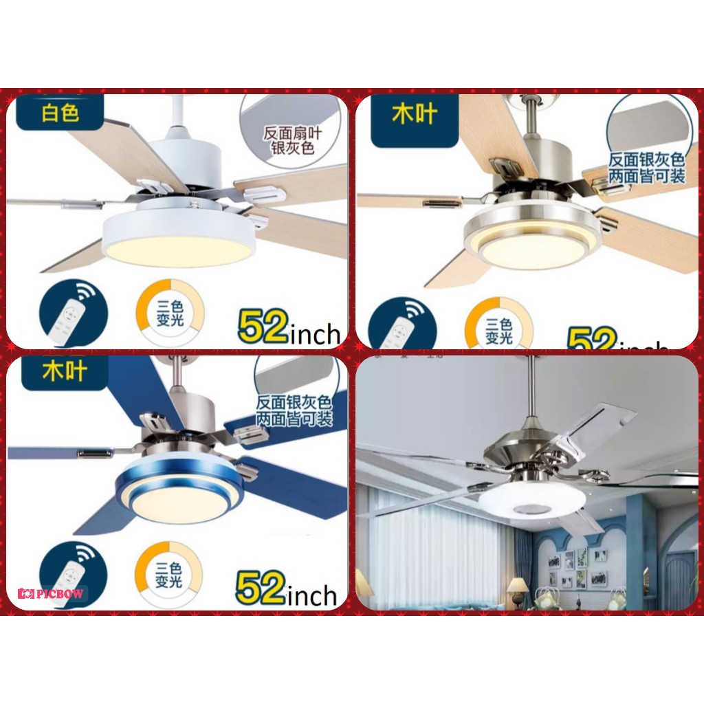 Led Ceiling Fan Lights Lighting 3 Colors Fans 52 Inch Wall Fan