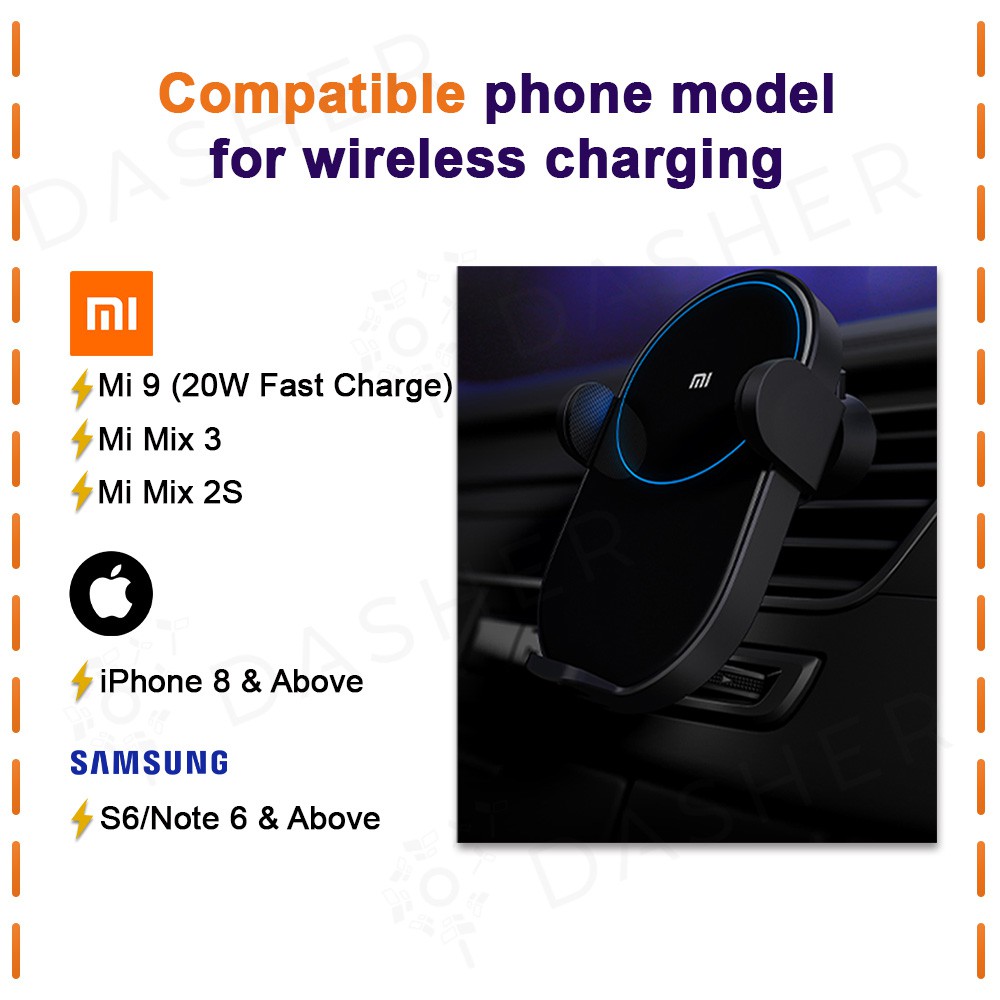 【HOT】 Xiaomi Car Charger Wireless Mi 20W Wireless Car Charger Car Phone Stand Clip Fast Charging