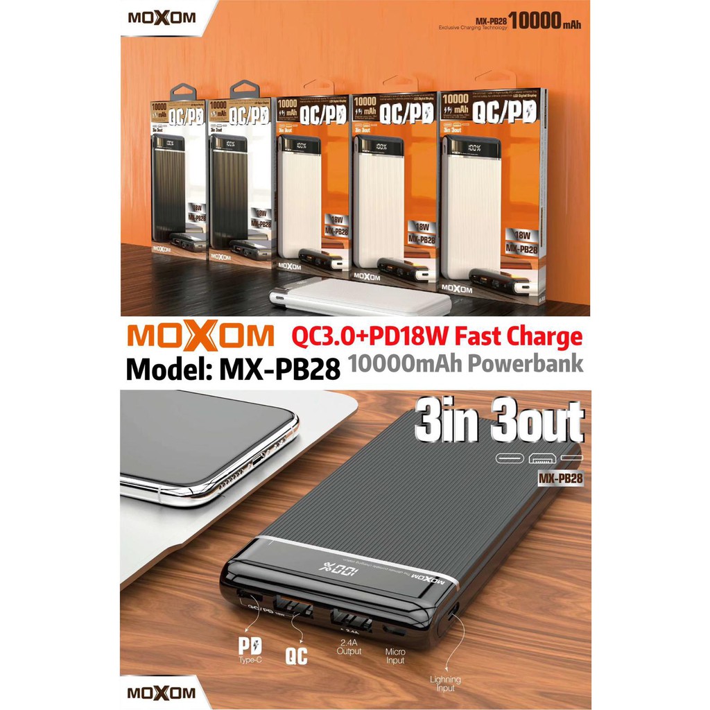 MOXOM MX-PB28 10000mAh Powerbank | Shopee Singapore