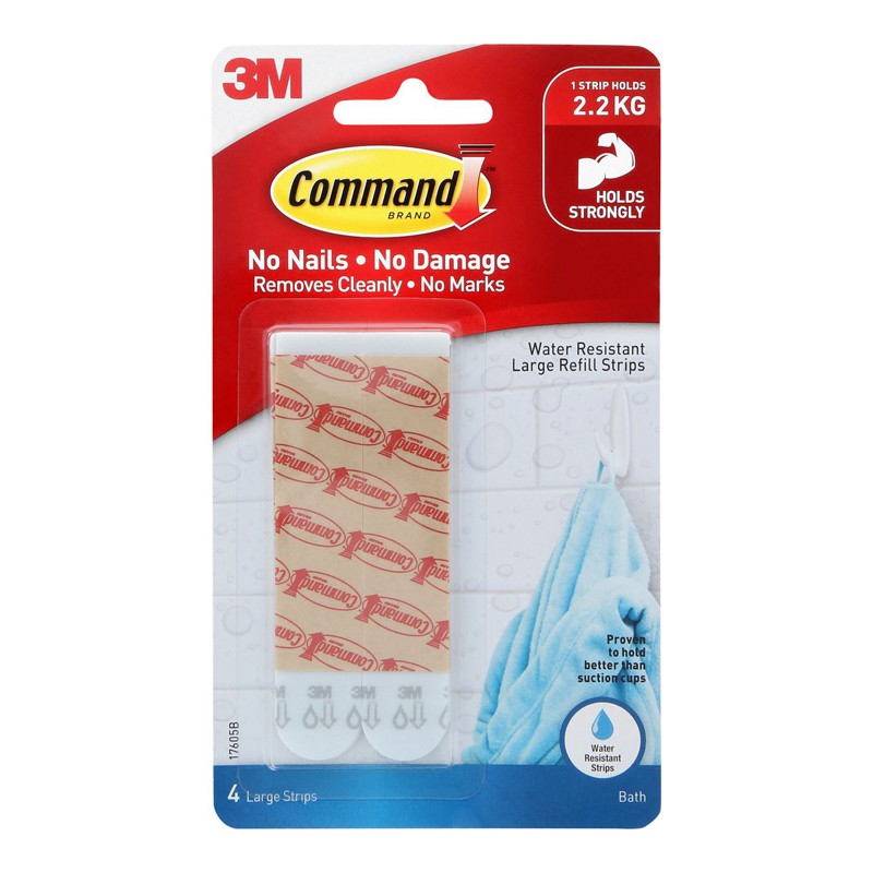 3M Command Bath Accessories Water Resistant 4 Large Strips (17605B