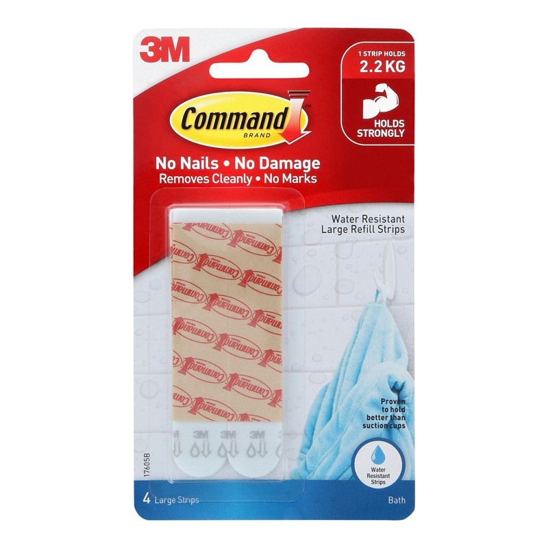 3m Command Bath Accessories - Water Resistant 4 Large Strips (17605b 