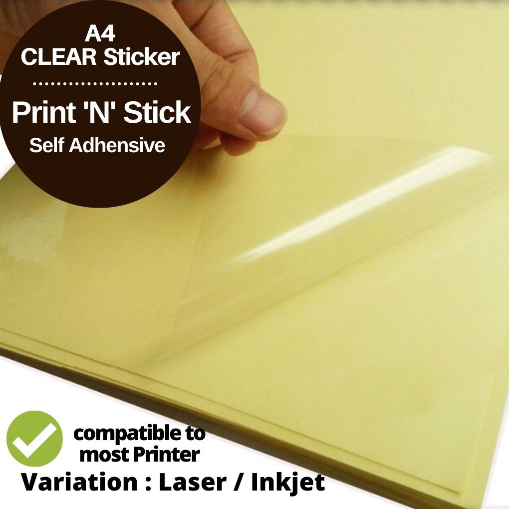 A4 Semi Clear VINYL INKJET Print Glossy Waterproof Self Adhesive Label Stickers 