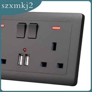 Cutest Double Wall Switch UK Plug Socket 2 Gang 13A w/ 2 USB Charger Outlet Plate Black