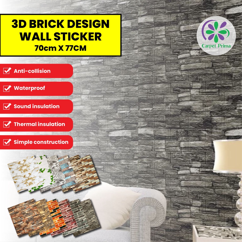 3d Brick Design Wall Sticker 70cm X 77cm Kalis Air Self Adhesive Wallpaper Pe Foam Corak Batu Bata Moden Sticker Thick Shopee Singapore