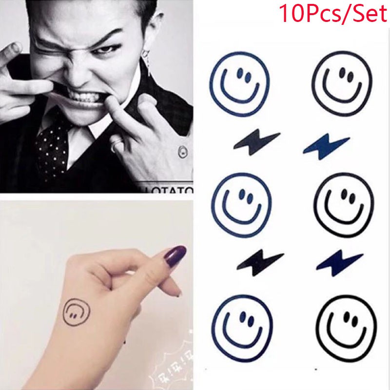 10Pcs/Set Gd Smile Face Lightning Tattoo Stickers Water Transfer Fake Tattoo  Disposable Waterproof Sticker | Shopee Singapore