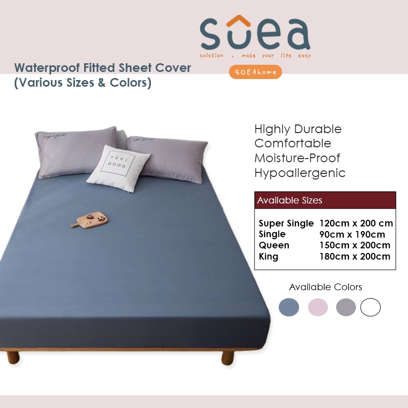 Waterproof Fitted Sheet Cover (Various Sizes & Colors) Shopee Singapore