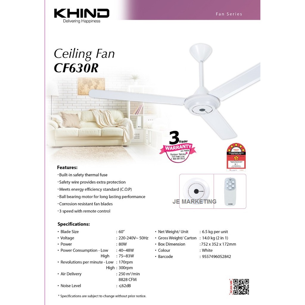 Khind Remote Control Ceiling Fan Cf630r 2 Set Shopee Singapore