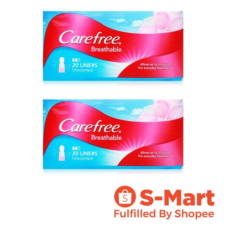 Carefree Breathable Unscented Panty Liners, 40pc, Pack of 2 Shopee
