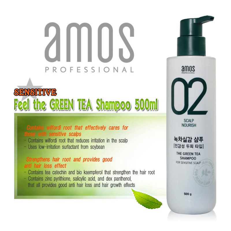 AMORE PACIFIC] Amos Scalp 02 / [SENSITIVE] Feel the GREEN TEA Shampoo 500ml  | Shopee Singapore