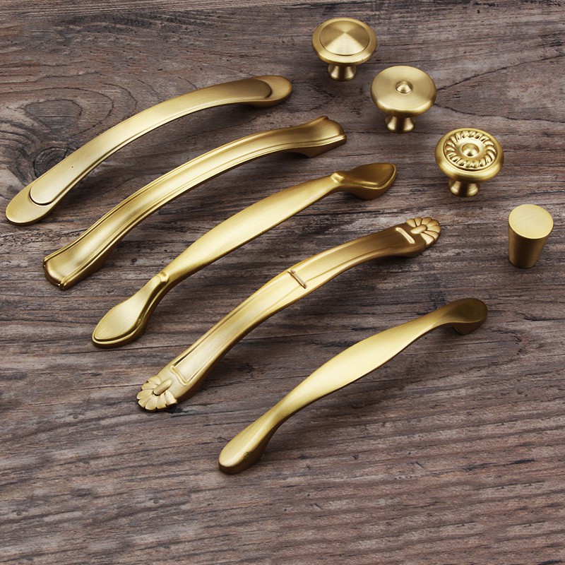 Golden Solid Brass Door Handles Wardrobe Drawer Pulls Kitchen