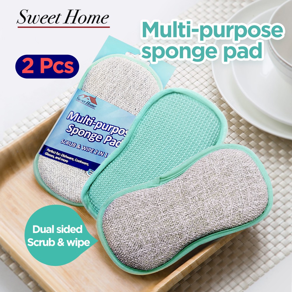 [2pcs] Multipurpose sponge pad Scrub & wipe 2 in 1 dishwashing sponge