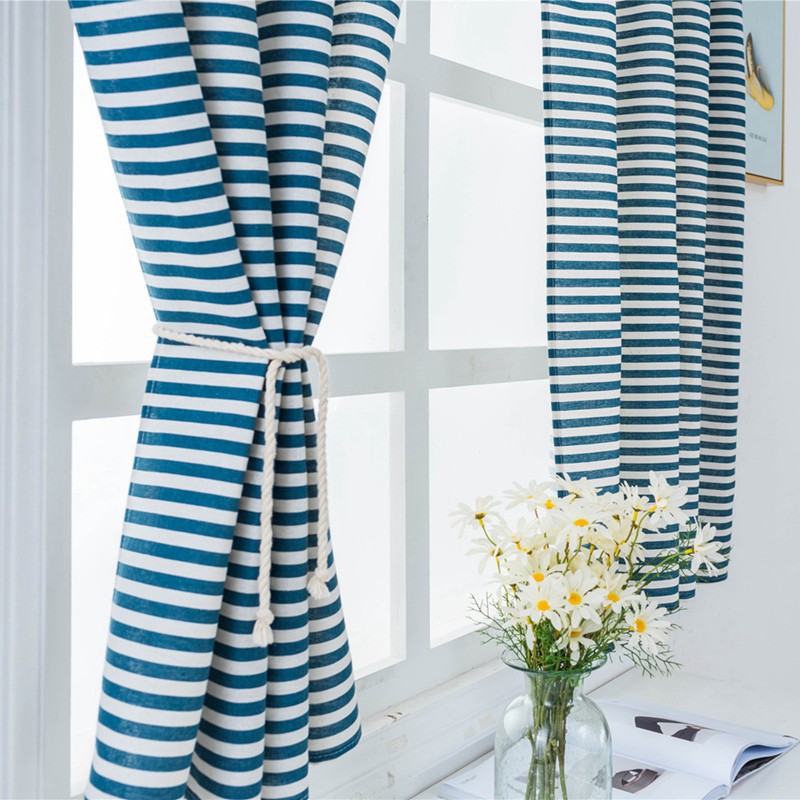 Half Blackout Stripes Curtains D, White And Navy Striped Curtains