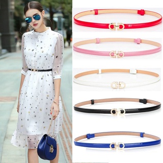 Image of Bling Women Skinny Thin Metal Buckle Waist Stretch Belt Faux Leather Waistband