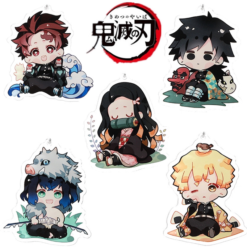 New Demon Slayer Kimetsu No Yaiba Acrylic Keychain Cute Tanjiro Nezuko Giyuu Inosuke Zenitsu Keychain Shopee Singapore