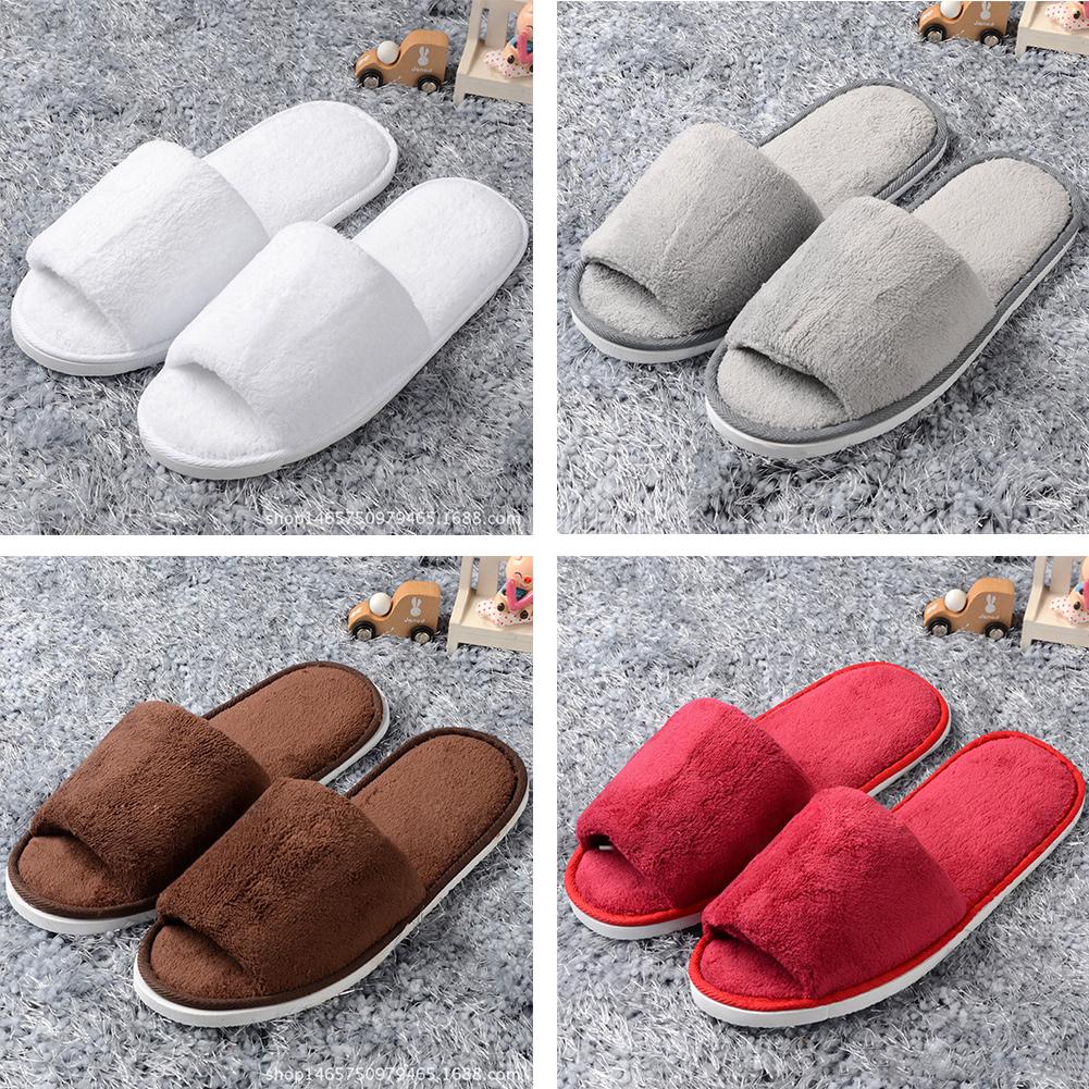 Image of Indoor House Slipper Soft Plush Cotton Cute Slippers Shoes Non-Slip Floor Home Furry Women For Bedroom