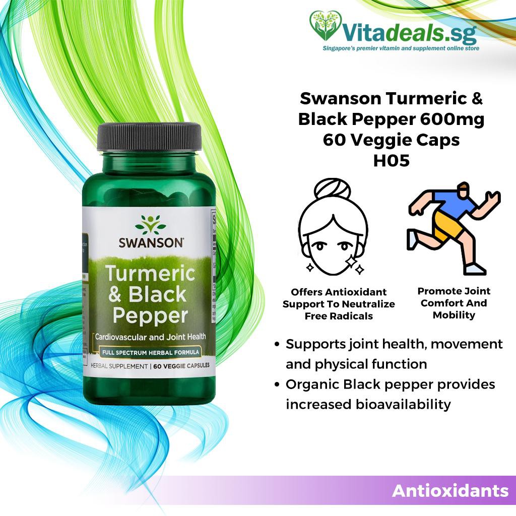 Swanson Turmeric & Black Pepper 600mg (H05), 60 Veggie Caps, Health