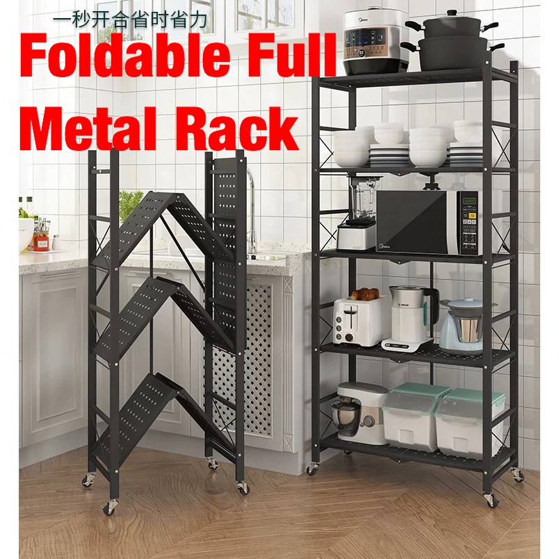 (Ready Stock)UMD Foldable Metal Storage Rack with Lockable Wheels