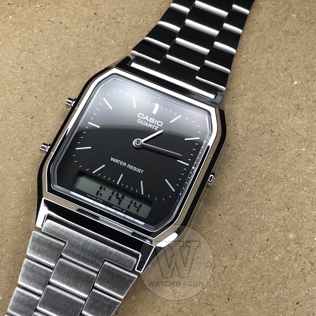 Casio AQ230A1D Vintage Retro Stainless Steel Black Dial Analog Digital Watch AQ230A AQ230 AQ