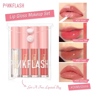 PINKFLASH 5PCS Lip Gloss Lip Tint Set OhMyGloss High Shine Lip Gloss Shimmering VE Moisturising lipstick bag